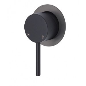 Kaya Wall Mixer, Matte Black, Small Round Gun Metal Plate